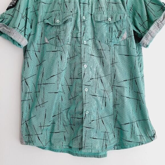 OXYGEN Button Down Casual Shirt Abstract Pattern Green Men's Sz M - Picture 3 of 12